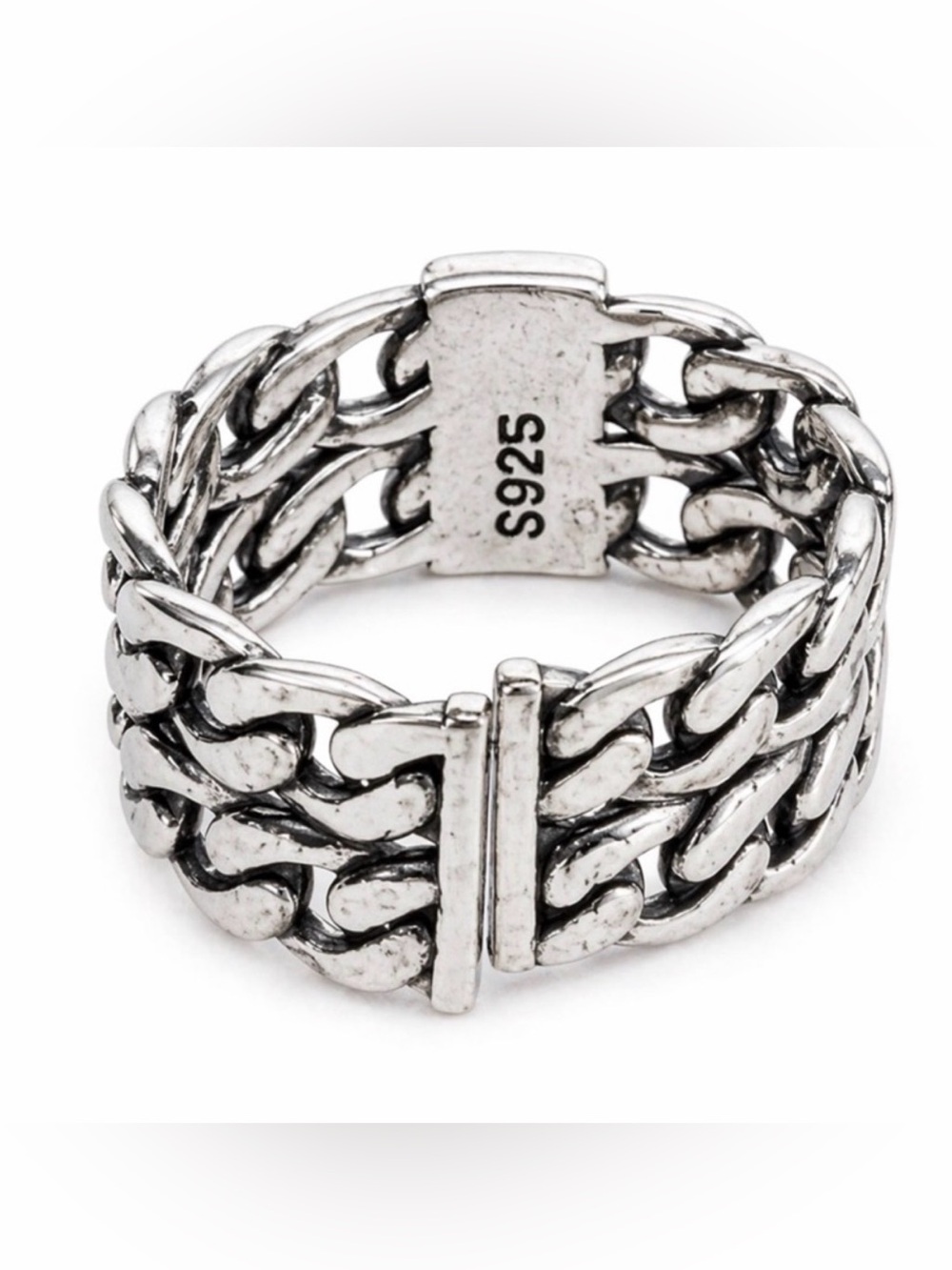 Yves Saint Laurent Paris YSL Chain Link Wide Band Ring Silver S925 - Picture 3 of 5